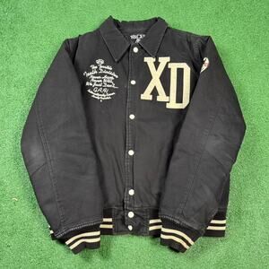 10 Deep Varsity Jacket Early 2000s Streetwear Mens L Black White Embroidered